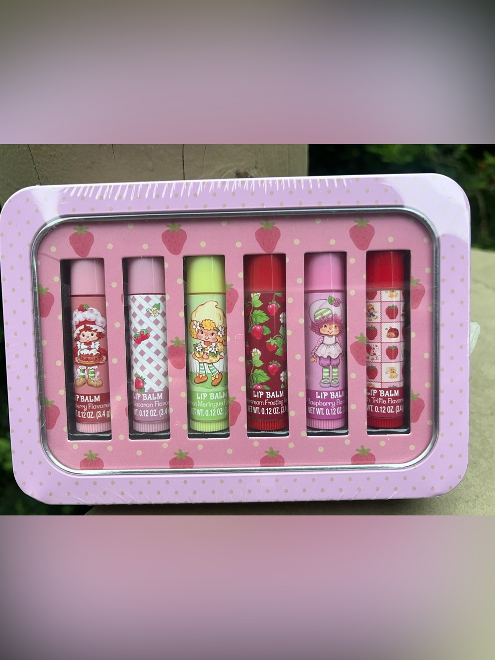 Strawberry Shortcake 6pc Lip Balm Set in Pink Tin Storage Box